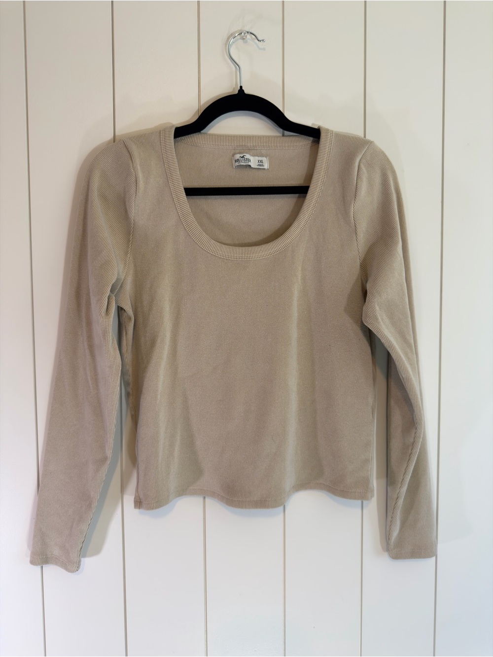 Hollister Scoop Neck Long-Sleeve Top in Beige - XXL